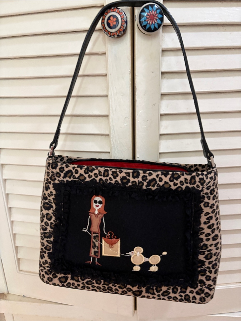 Leopard Print Shoulder Bag with Embroidered Shopper Motif